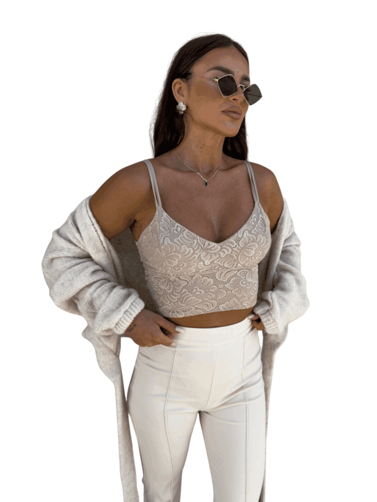 ByMe CORONY csipkés topp - Világos bézs